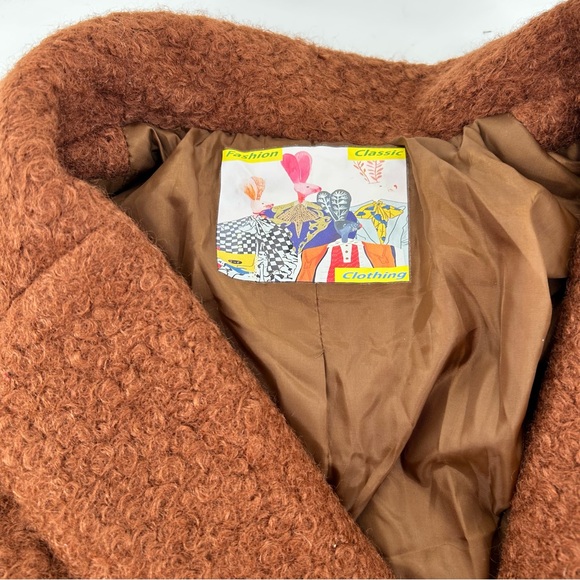 Women's Brown Teddy Coat Vtg Style Polyester Snap Front Pockets Sz Small Retro - Picture 9 of 12